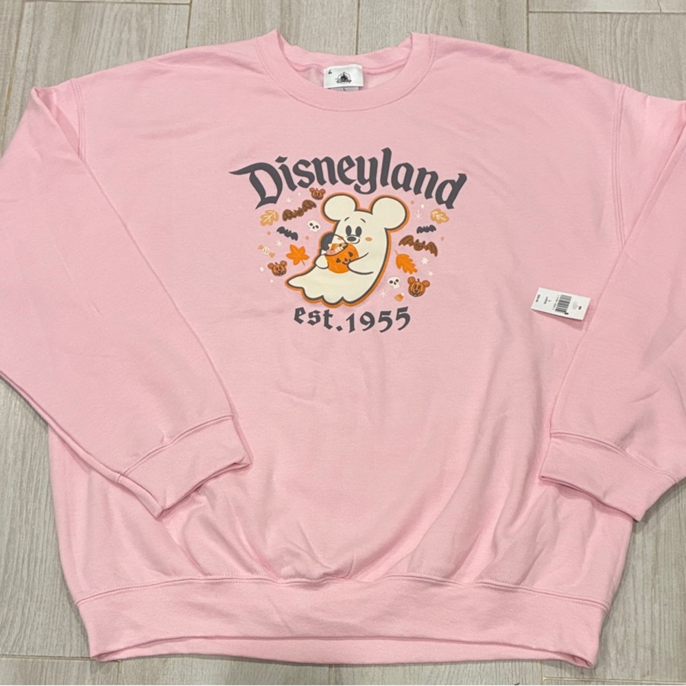 NWT Disney Pink L Crewneck Top Halloween Ghost Pumpkin Fall